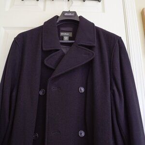 Men's Eddie Bauer Black Wool Peacoat, Size XL Regular